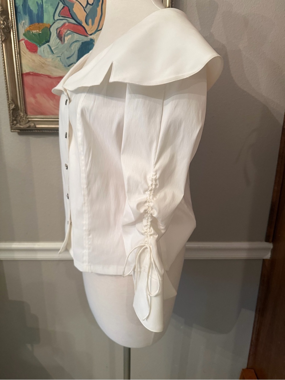Vintage Victor Costa White Off Shoulder Statement Blouse Size 14 Rhinestone - Picture 3 of 9
